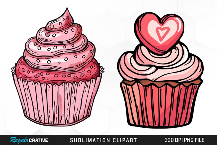 Watercolor Valentines Cupcake Clipart