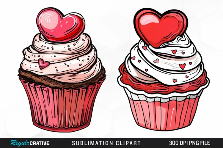 Watercolor Valentines Cupcake Clipart