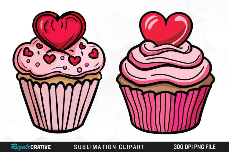 Watercolor Valentines Cupcake Clipart example image 1