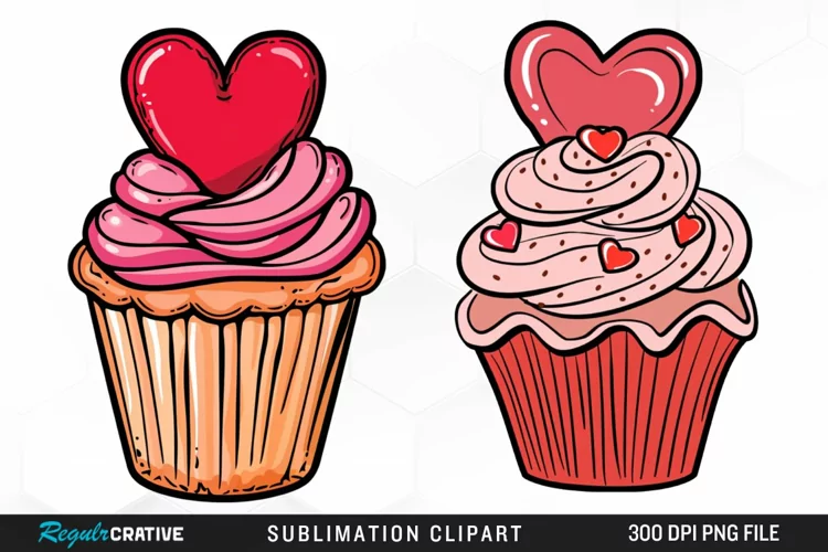 Watercolor Valentines Cupcake Clipart