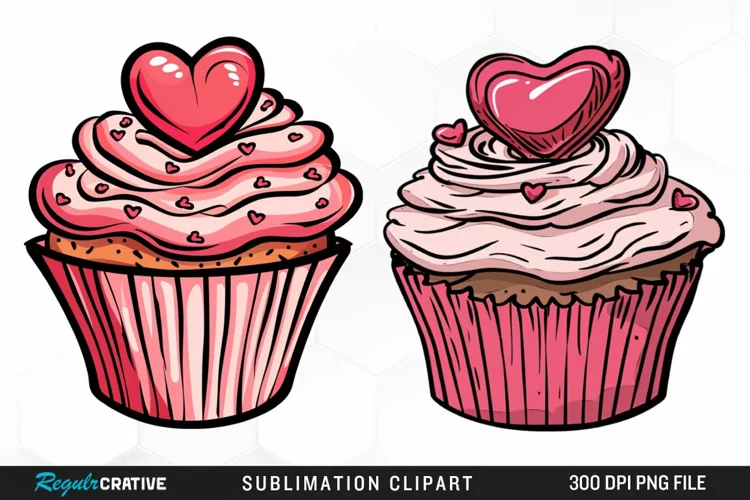 Watercolor Valentines Cupcake Clipart