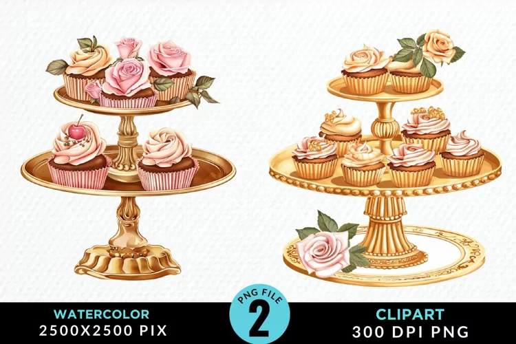 Watercolor Valentines Cupcakes Graphic Clipart