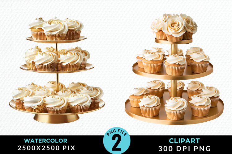 Watercolor Valentines Cupcakes Exquisite Clipart