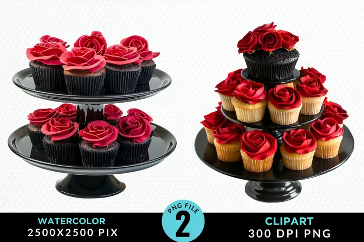 Watercolor Valentines Cupcakes Exquisite Clipart