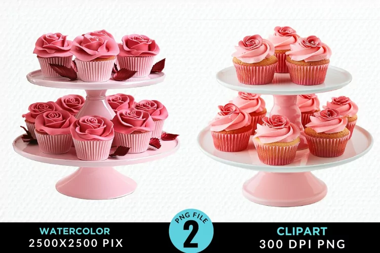 Watercolor Valentines Cupcakes Graphic Clipart