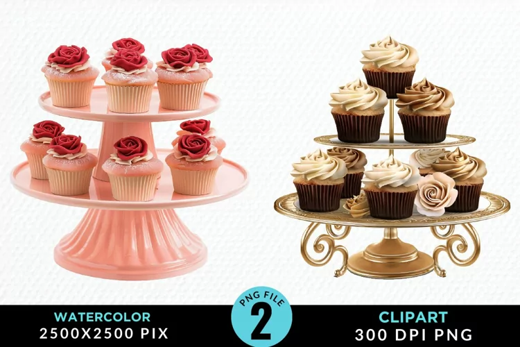 Watercolor Valentines Cupcakes Graphic Clipart