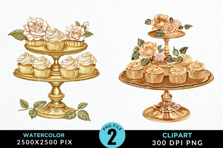 Watercolor Valentines Cupcakes Graphic Clipart