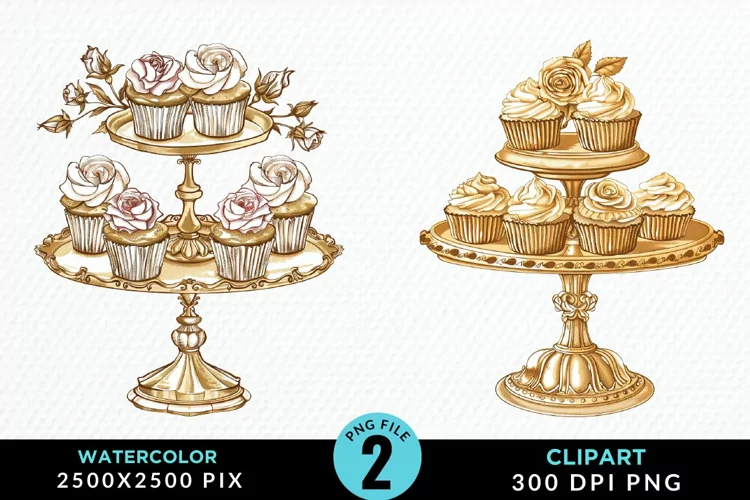 Watercolor Valentines Cupcakes Graphic Clipart