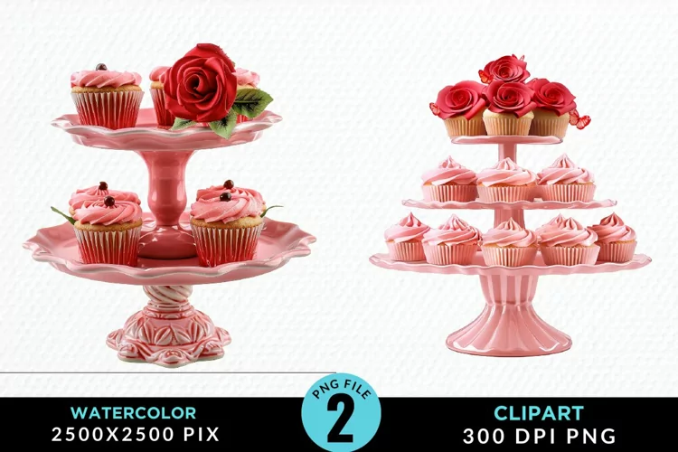 Watercolor Valentines Cupcakes Graphic Clipart