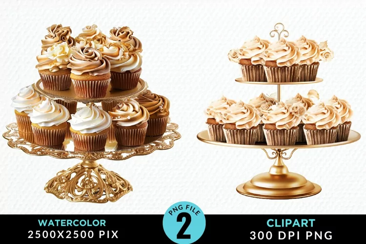 Watercolor Valentines Cupcakes Exquisite Clipart
