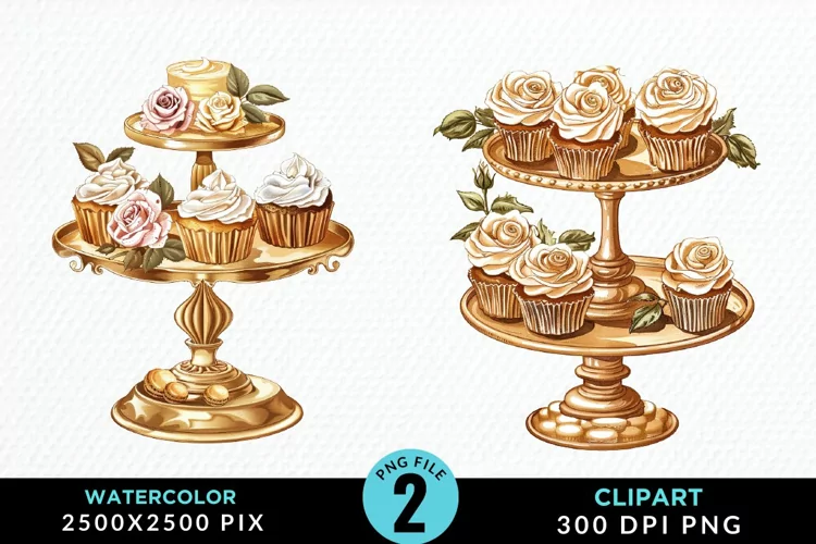 Watercolor Valentines Cupcakes Graphic Clipart
