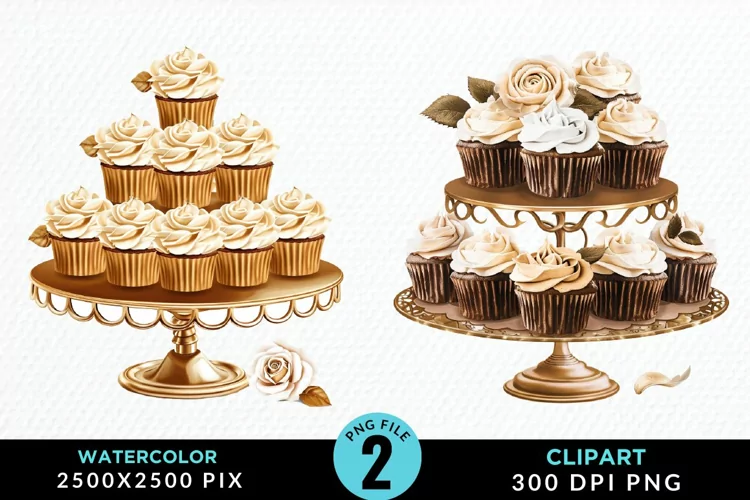 Watercolor Valentines Cupcakes Graphic Clipart