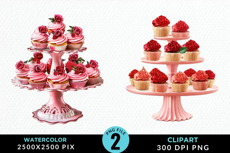 Watercolor Valentines Cupcakes Graphic Clipart