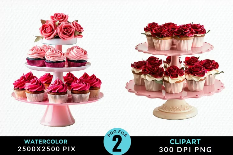 Watercolor Valentines Cupcakes Exquisite Clipart