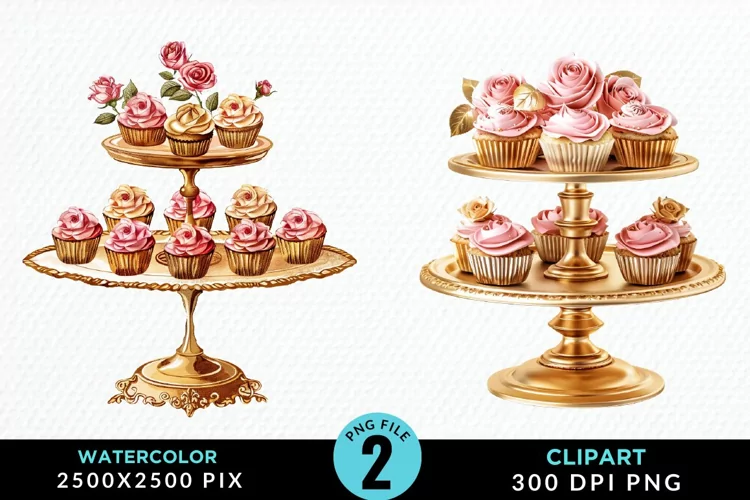 Watercolor Valentines Cupcakes Exquisite Clipart