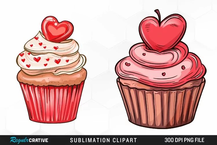 Watercolor Valentines Cupcakes Collection Clipart