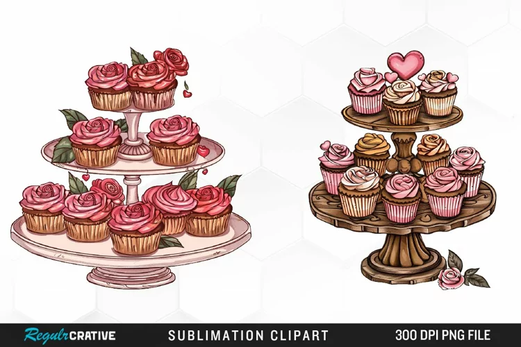 Watercolor Valentines Cupcakes Collection Exquisite Clipart