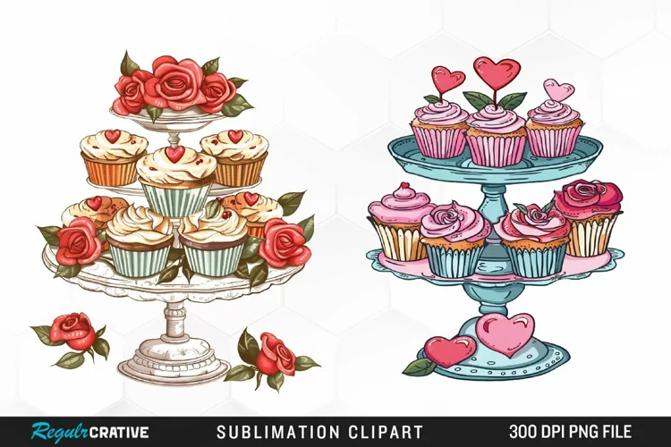 Watercolor Valentines Cupcakes Collection Exquisite Clipart