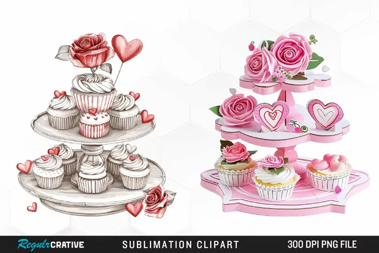 Watercolor Valentines Cupcakes Collection Clipart