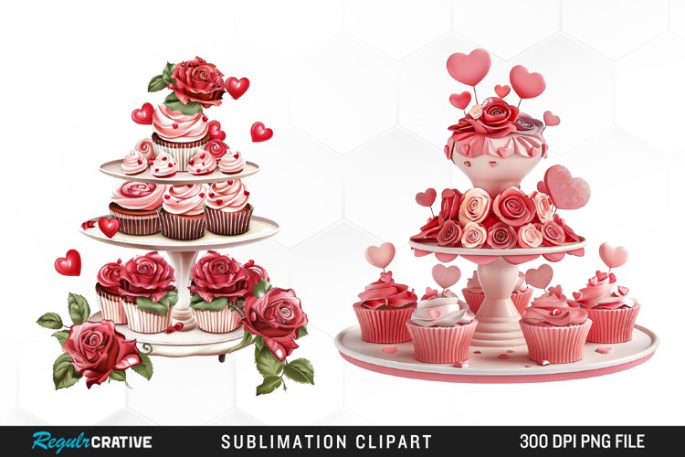 Watercolor Valentines Cupcakes Collection Clipart