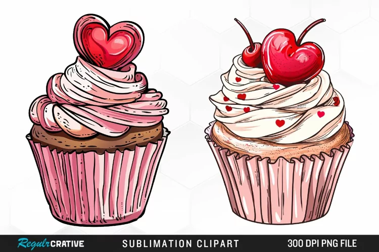 Watercolor Valentines Cupcakes Collection Clipart
