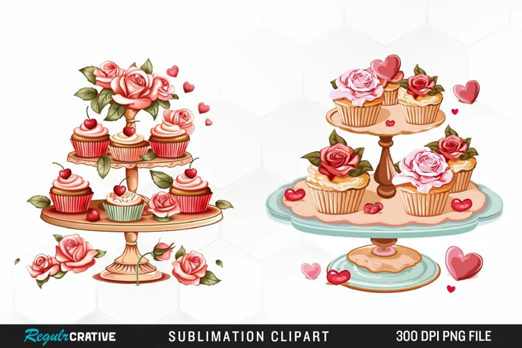 Watercolor Valentines Cupcakes Exquisite Clipart