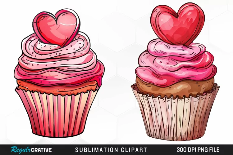 Watercolor Valentines Cupcakes Collection Clipart