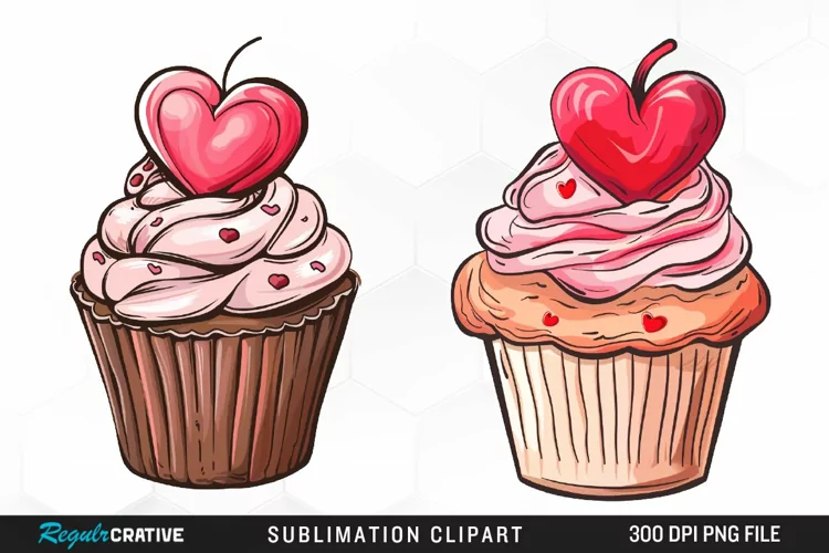 Watercolor Valentines Cupcakes Collection Clipart