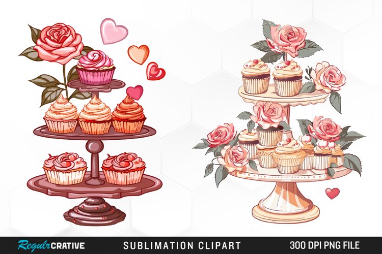Watercolor Valentines Cupcakes Collection Clipart