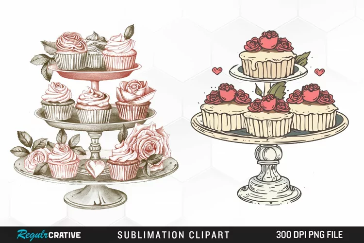 Watercolor Valentines Cupcakes Collection Clipart