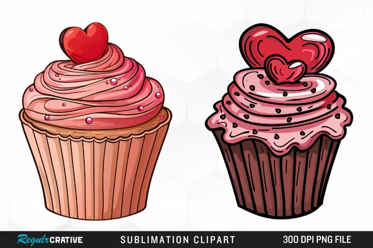 Watercolor Valentines Cupcakes Collection Clipart