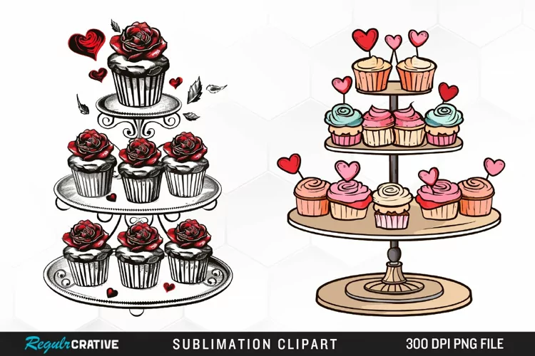 Watercolor Valentines Cupcakes Exquisite Clipart