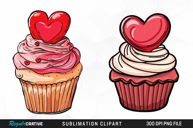 Watercolor Valentines Cupcakes Collection Clipart