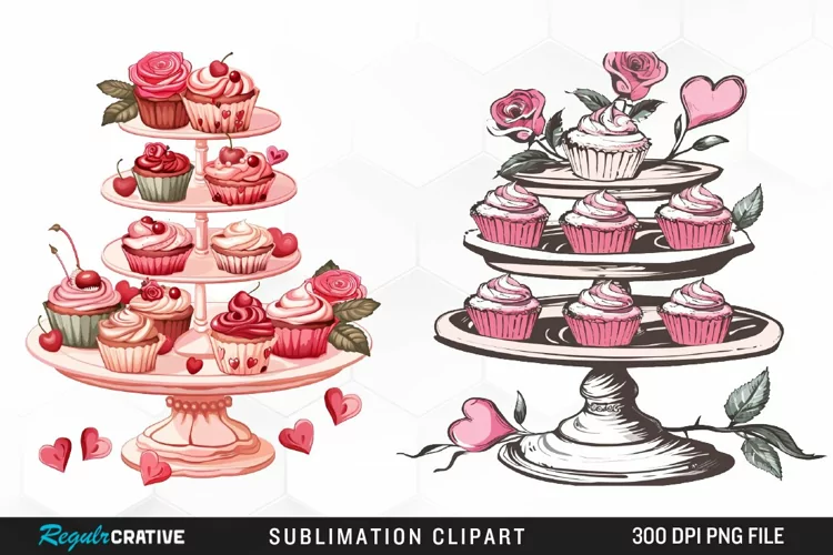 Watercolor Valentines Cupcakes Exquisite Clipart