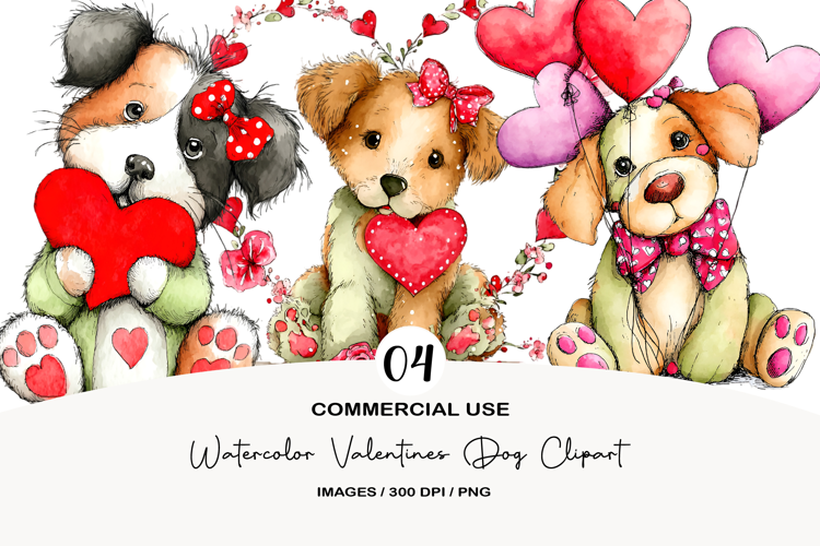 Watercolor Valentines Dog Clipart