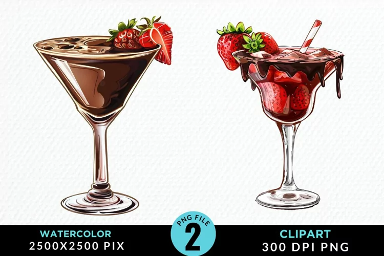 Watercolor Valentines Drinks Collection Clipart