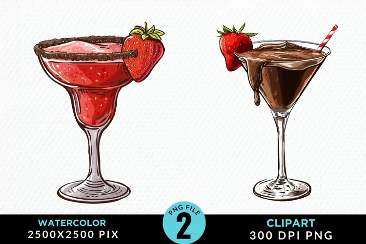 Watercolor Valentines Drinks Collection Art Clipart