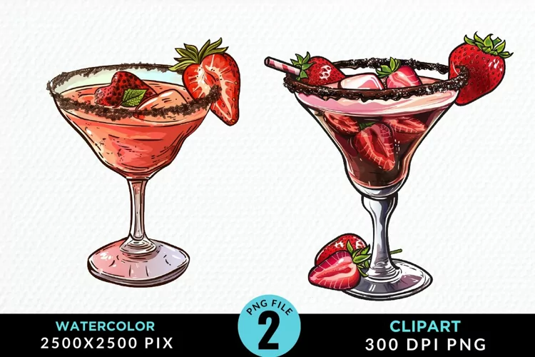 Watercolor Valentines Drinks Collection Clipart