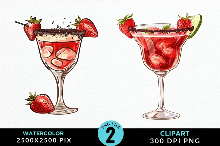 Watercolor Valentines Drinks Collection Clipart