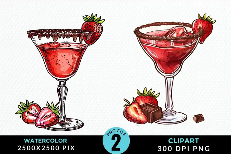 Watercolor Valentines Drinks Collection Art Clipart