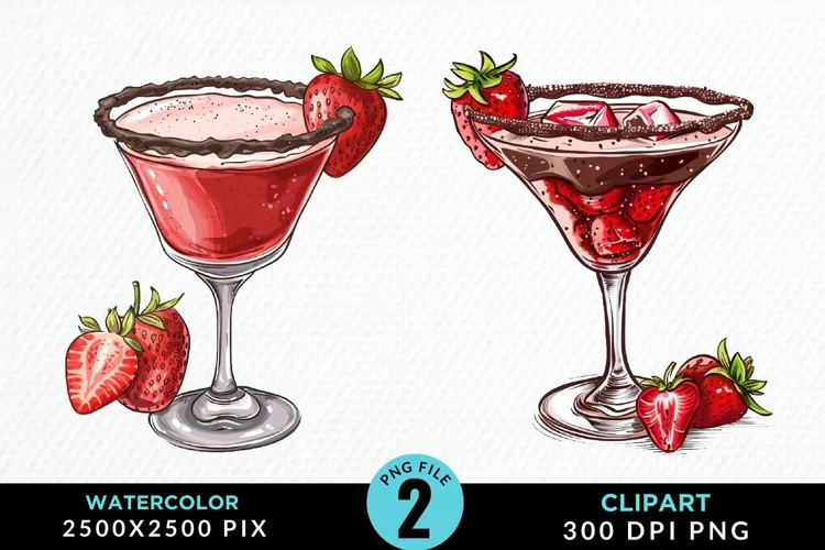 Watercolor Valentines Drinks Collection Art Clipart