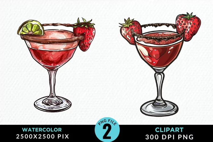 Watercolor Valentines Drinks Collection Art Clipart