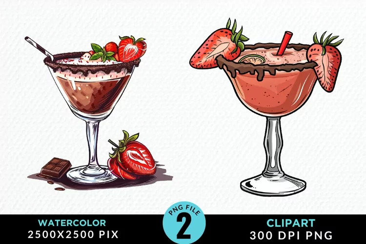 Watercolor Valentines Drinks Collection Clipart