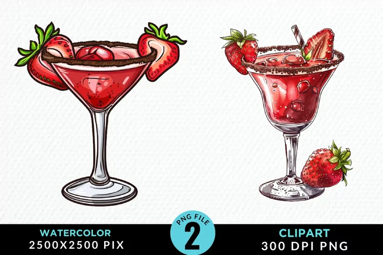 Watercolor Valentines Drinks Collection Art Clipart