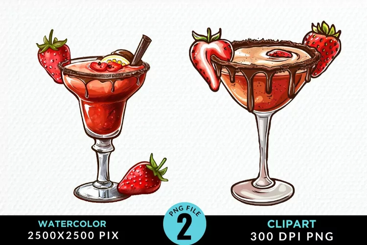 Watercolor Valentines Drinks Collection Clipart