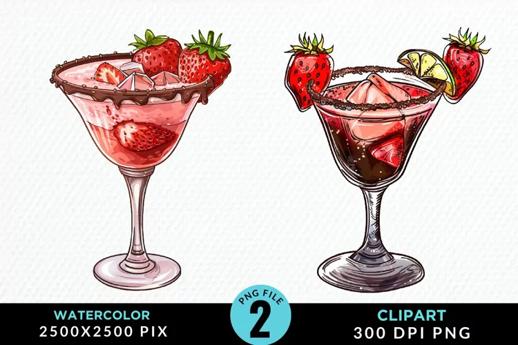 Watercolor Valentines Drinks Collection Clipart