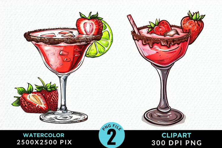 Watercolor Valentines Drinks Collection Clipart