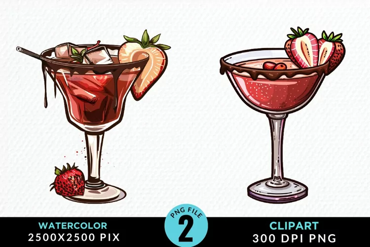 Watercolor Valentines Drinks Collection Clipart