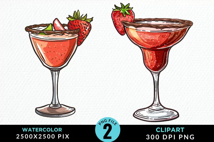 Watercolor Valentines Drinks Collection Clipart
