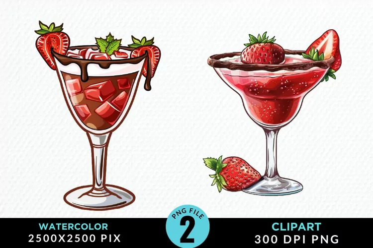 Watercolor Valentines Drinks Collection Clipart